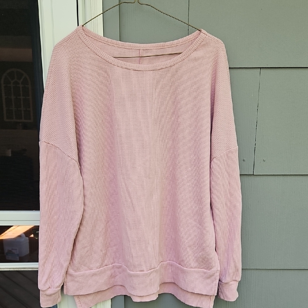 Women's Pink Knit Top Waffle Style Oversized Medium No Brand Cotton Poly Blend